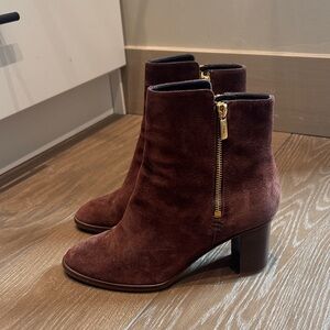 Sarah Flint Brown Suede Ankle Boots with Gold Zipper